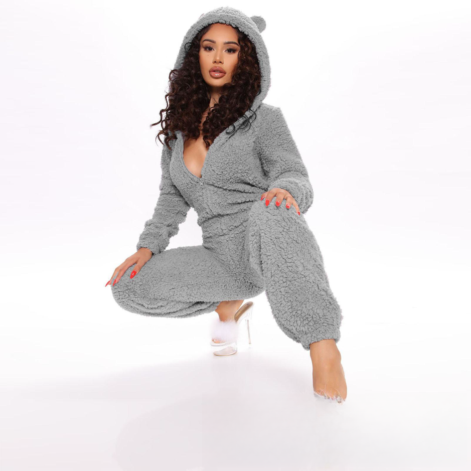 Women's Autumn And Winter Plush One-piece Pajamas