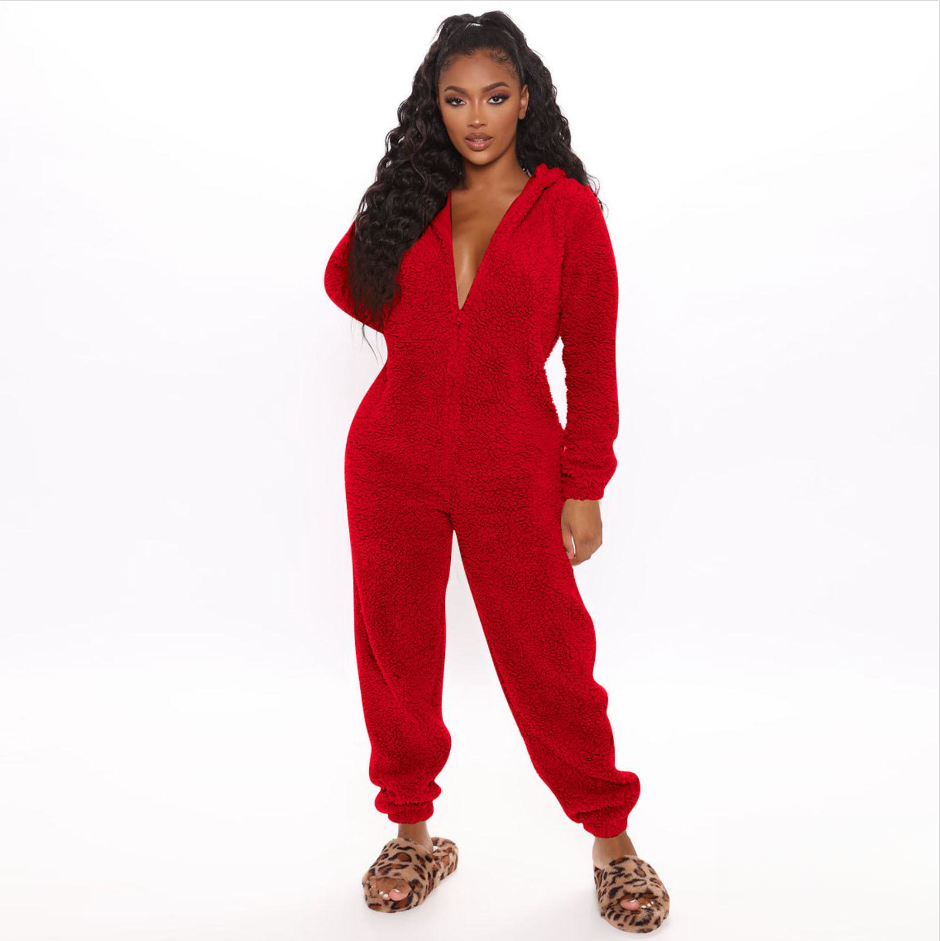 Women's Autumn And Winter Plush One-piece Pajamas