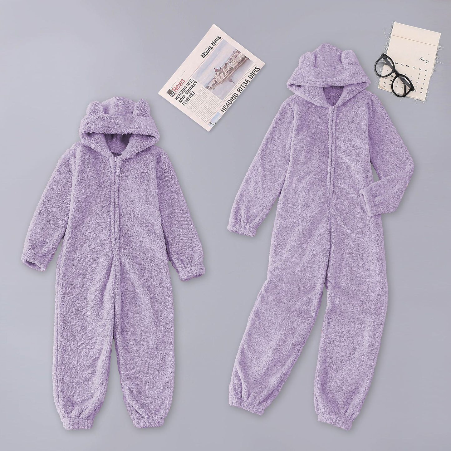 Plush Thick Wool Jumpsuit Hooded Pajamas Parent-child Wear