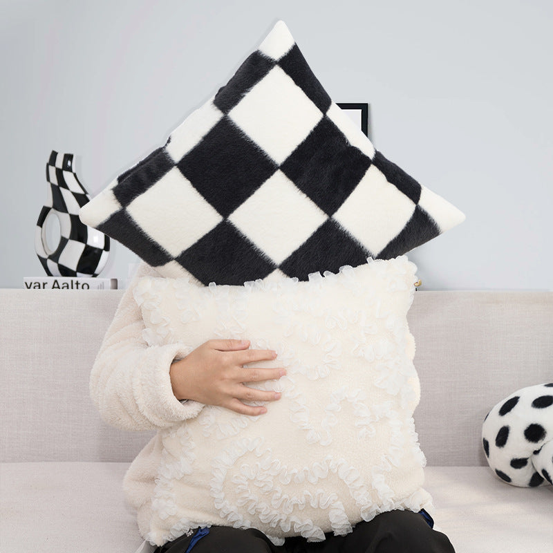 Checkerboard Chic Plush Sofa Pillow