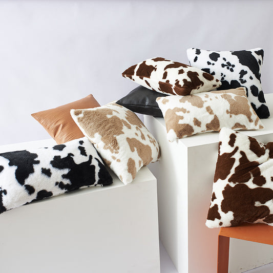 Cow Flower Plush Design Double-sided Pillow Cover Without Core