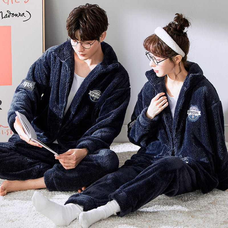 Couple Hooded Pajamas Autumn And Winter Thick Warm Plush Cardigan