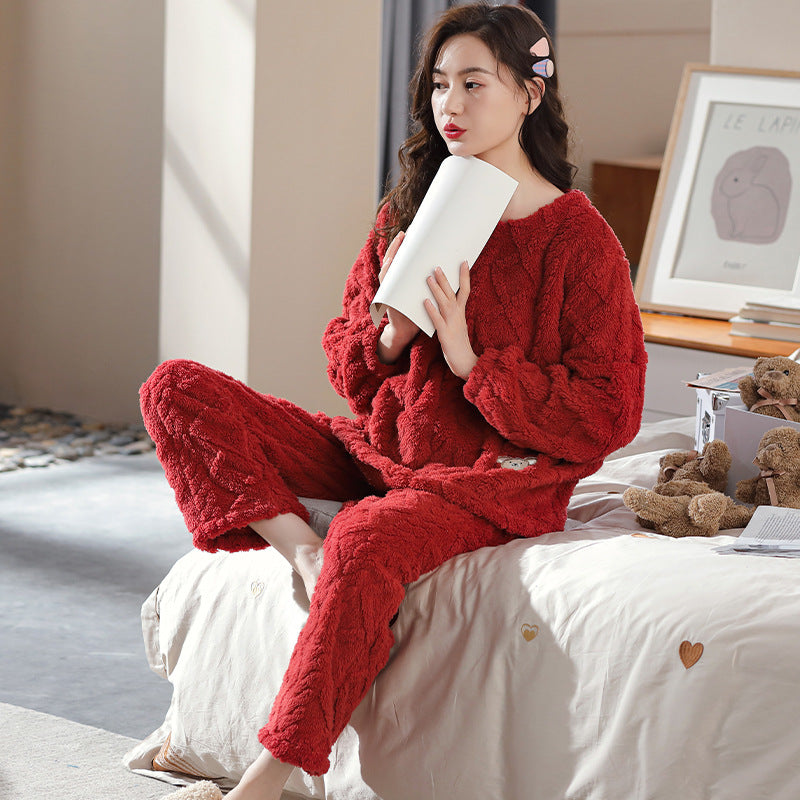 Pajamas Women Autumn And Winter Models Plush Flannel Ladies Suit