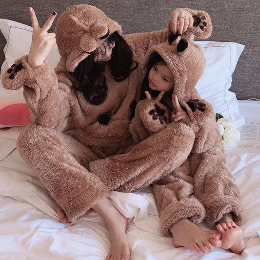 Parent-child Plush Pajamas Gloves Brown Bear Cartoon Cute