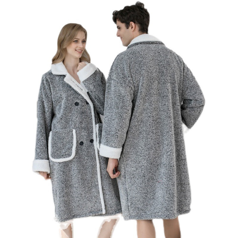 Plush Thickened Men's And Women's Bathrobes And Pajamas Can Be Worn Outside