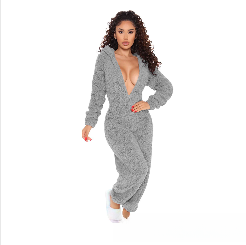 Women's Autumn And Winter Plush One-piece Pajamas