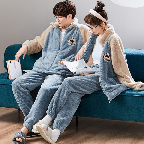 Couple Hooded Pajamas Autumn And Winter Thick Warm Plush Cardigan